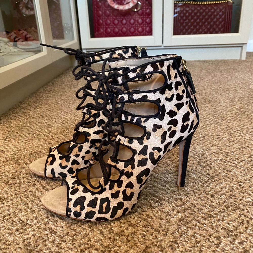 Zara leopard lace up open toe bootie